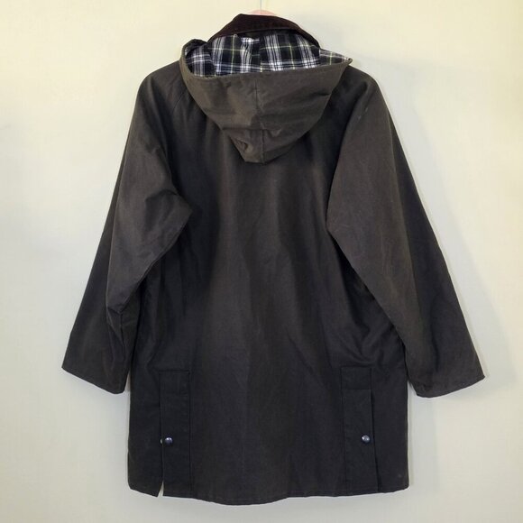 VTG Lavenir Wax Chore Coat Men 36 Military Green LS Lined Cotton Equestrian Hood - Picture 3 of 16
